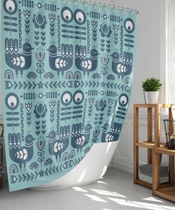 Bird In The Forest Shower Curtain, Scandinavian Danish Nordic Birds Animal Flowers