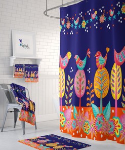 Bird Shower Curtain Colorful Folk Art Bathroom Decor