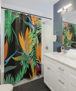 Bird of Paradise Flower Print Shower Curtain, Tropical Print Bath Curtain, Floral Bathroom, Tropical Bathroom Accessories, Gift for friend