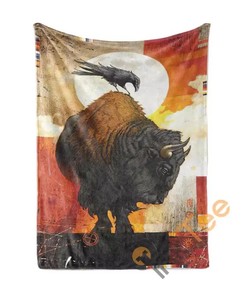 Bison Raven Native American Symbol Area Limited Edition Sherpa Fleece Blanket Gifts for Family, for Couple