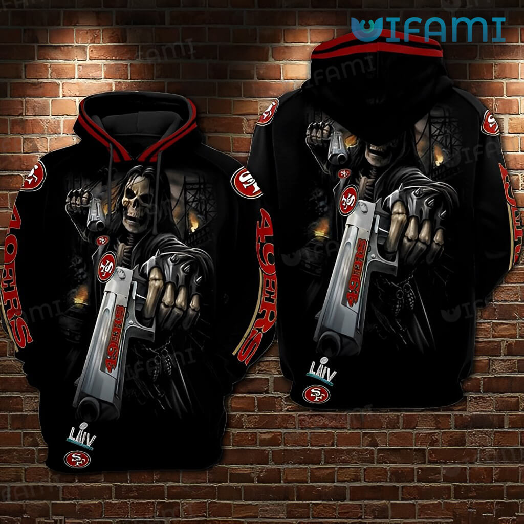 Black 49ers Hoodie 3D Skull Gun San Francisco 49ers Gift