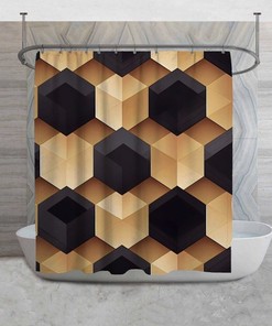 Black And Brown Honeycomb Shower Curtains, Cool Hexagon Pattern Shower Curtain, Geometric Bathroom, Housewarming Gift