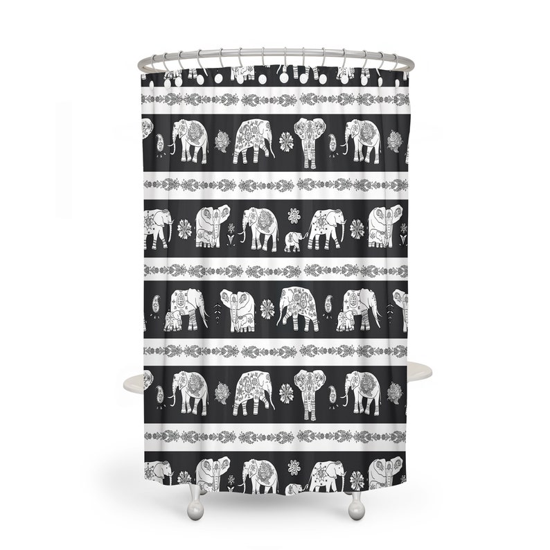 Black And White Elephant Shower Curtain Optional Set - Image 2