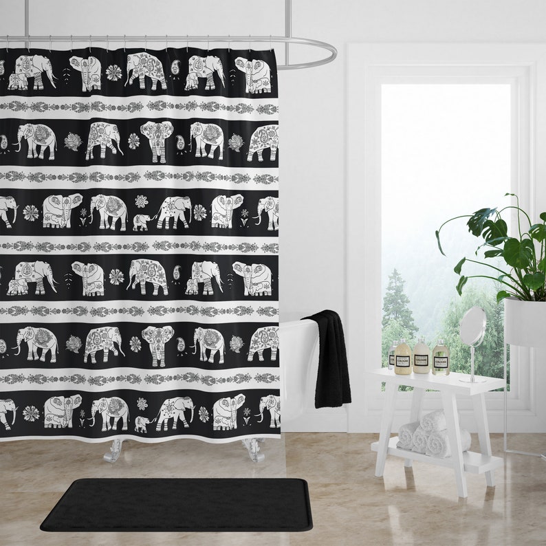 Black And White Elephant Shower Curtain Optional Set - Image 3