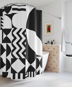 Black And White Geometric Abstract Shower Curtain - Modern Designer Decor For Your Bathroom