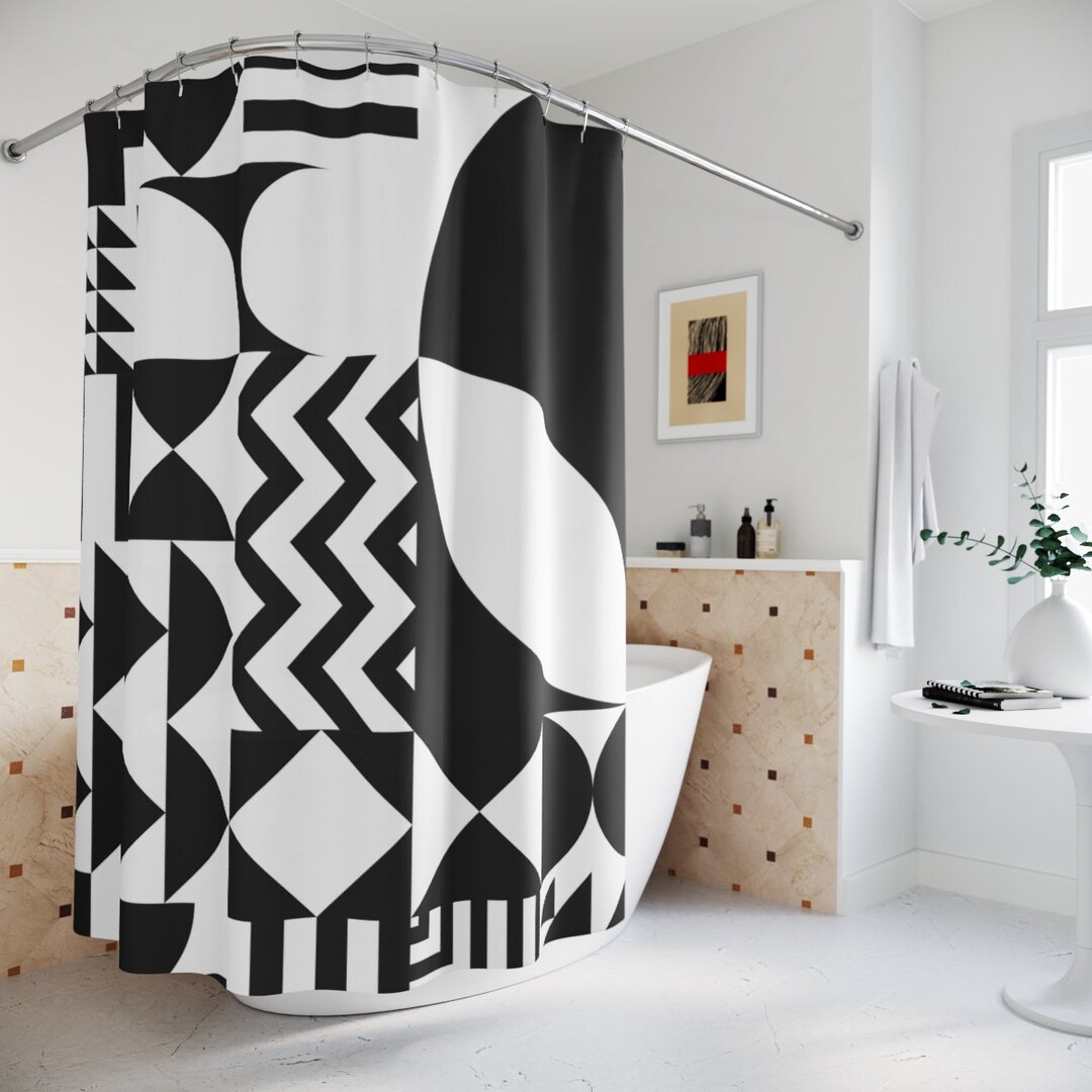 Black And White Geometric Abstract Shower Curtain - Modern Designer Decor For Your Bathroom