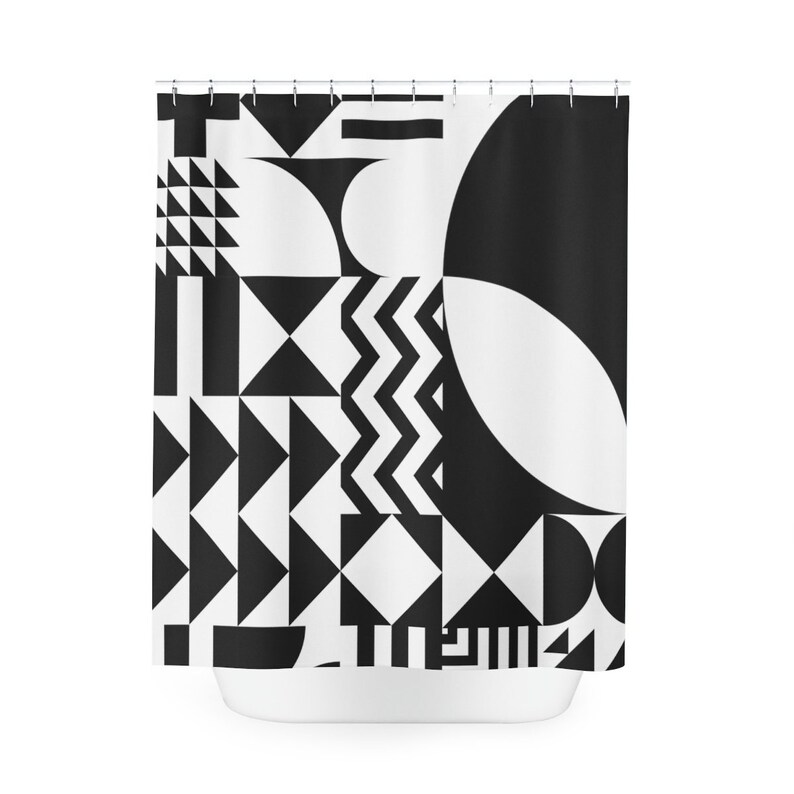 Black And White Geometric Abstract Shower Curtain - Modern Designer Decor For Your Bathroom - Image 2