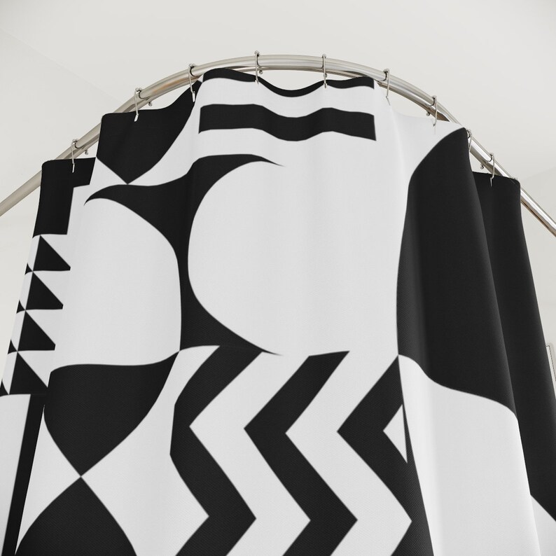 Black And White Geometric Abstract Shower Curtain - Modern Designer Decor For Your Bathroom - Image 3