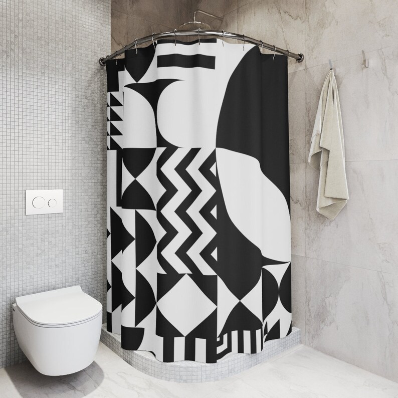 Black And White Geometric Abstract Shower Curtain - Modern Designer Decor For Your Bathroom - Image 4