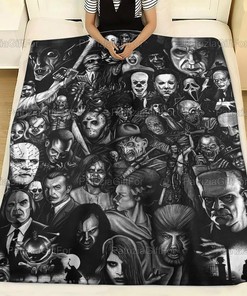 Black And White Horror Movie Halloween Friends Fleece Blanket