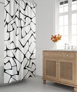 Black And White Mid-Century Modern Shower Curtain, Abstract Bath Curtain, Contemporary Curtain, Modern Bath Decor