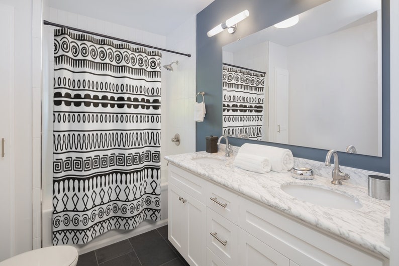 Black And White Shower Curtain Dorm Room Decor, Bathroom Decor - Image 2