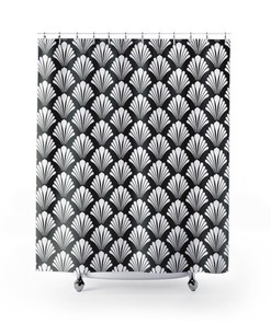Black And White Shower Curtain, New Home Gift, Bathtub Curtain, White Bathroom Decor, Bathroom Makeover, Art Deco Bath