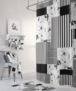 Black And White Shower Curtain, Optional Towels And Bath