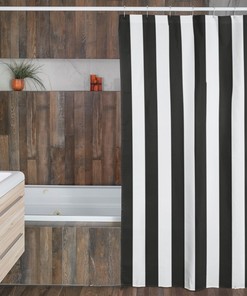 Black And White Striped Shower Curtain For Masculine Bathroom Decor, Housewarming Gift
