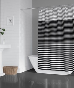 Black And White Striped Shower Curtain, Ombre Colorblock Bathtub Curtain