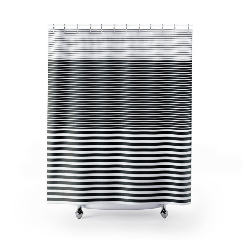 Black And White Striped Shower Curtain, Ombre Colorblock Bathtub Curtain - Image 2