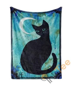 Black Cat And Moonlight Sherpa Fleece Blanket Gifts for Family, for Couple