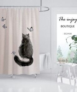 Black Cat Animal Butterfly Shower Curtain, Waterproof Extra Heavy Quality Curtains, Bathroom Decor