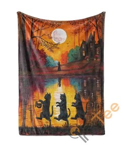 Black Cat Witch Halloween Sherpa Fleece Blanket Gifts for Family, for Couple