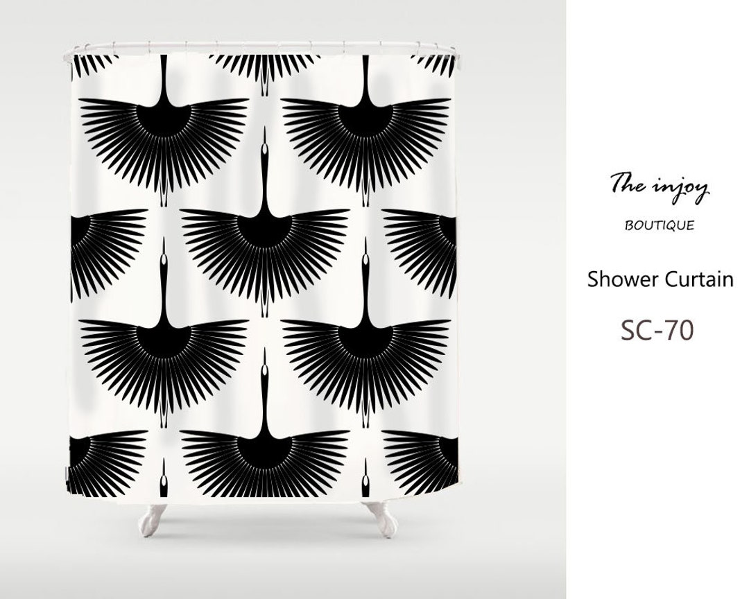 Black Crane Shower Curtain, Heavy Duty Polyester Fabric Shower Curtains Bathroom Decor