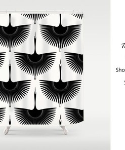 Black Crane Shower Curtain, Heavy Duty Polyester Fabric Shower Curtains Waterproof Modern Home Bathroom Decor