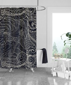 Black Doodle Abstract Shower Curtain Optional Towels