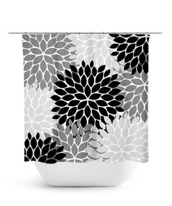 Black Floral Shower Curtain, Black And Gray Bath Curtain, Black Bathroom, Girl Bathroom Decor, Fabric Shower Curtain