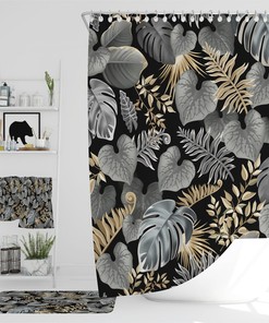 Black Foliage Shower Curtain Bath Towel Options