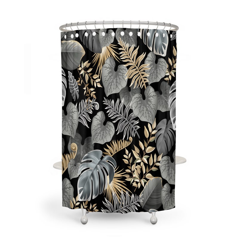Black Foliage Shower Curtain Bath Towel Options - Image 2