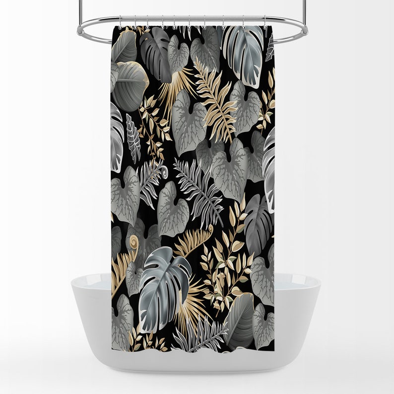 Black Foliage Shower Curtain Bath Towel Options - Image 3