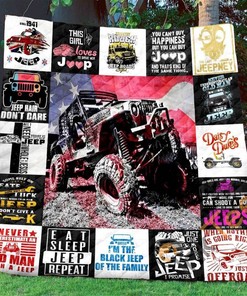 Black Jeep Adventure Themed Quilt Blanket Bedding Set with 2 Pillowcases