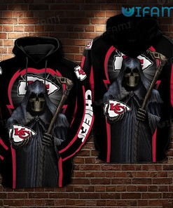 Black KC Chiefs Hoodie 3D Grim Reaper Hold Logo Kansas City Chiefs Gift
