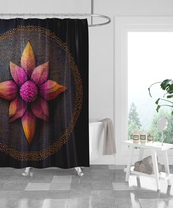 Black Mandala Flower Shower Curtain Optional Towels