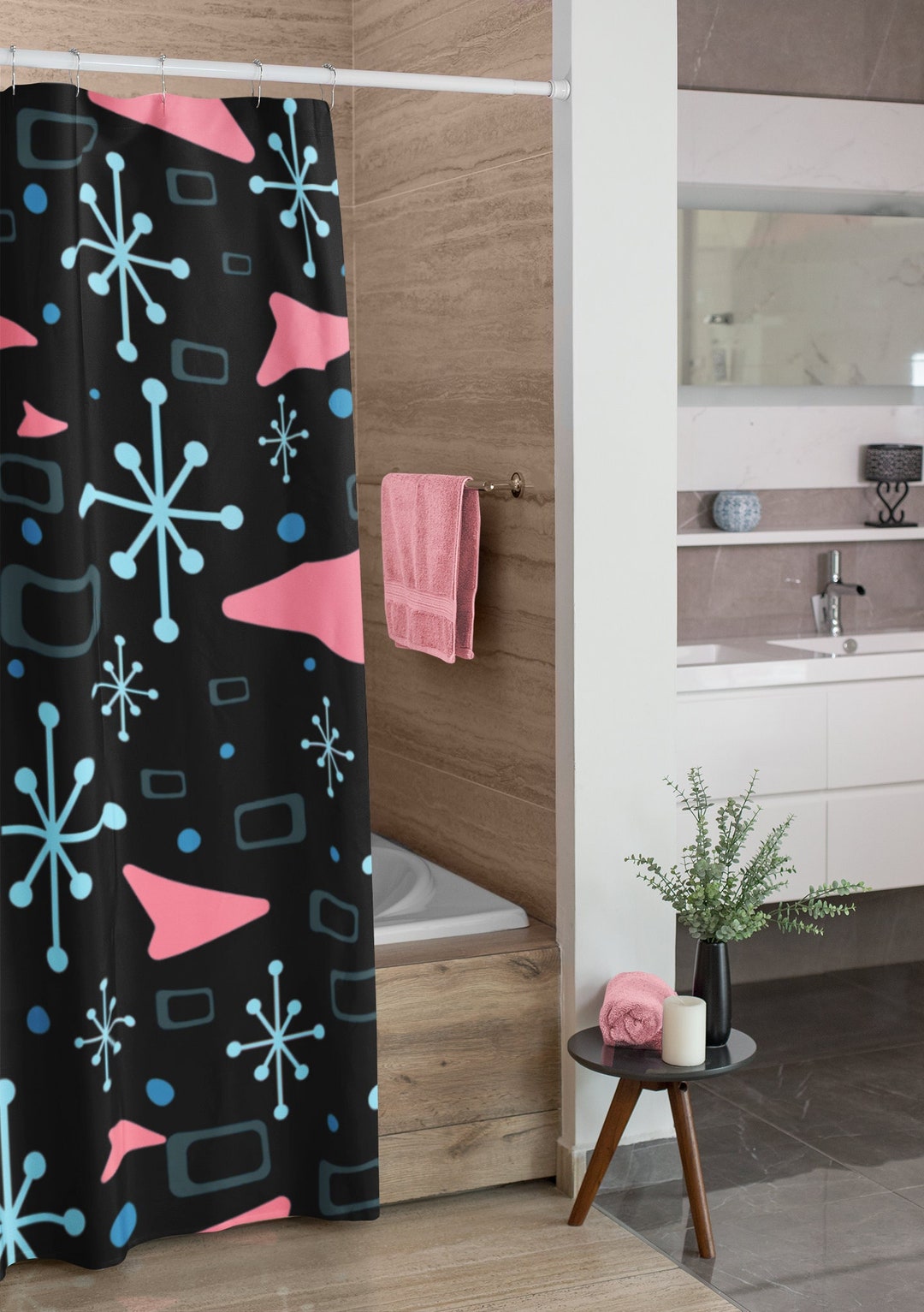 Black Mid Century Modern Inspired Shower Curtains