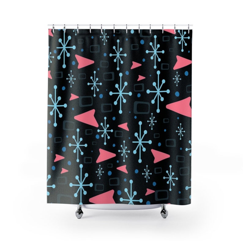 Black Mid Century Modern Inspired Shower Curtains - Image 3
