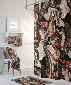 Black Paisley Elegant Shower Curtain Optional Bath Mat Towels