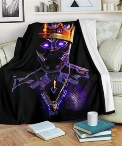 Black Panther King Wakanda Sherpa Fleece Blanket Gifts for Family, for Couple