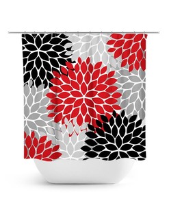 Black Red Shower Curtain, Floral Shower Curtain, Custom Bathtub Curtain, Floral Bathroom Decor, Modern Bathroom, Red Black Gray