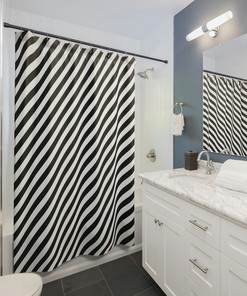 Black Stripes Shower Curtain, Striped Bath Curtain, Modern Bathroom Decor, Simple and Minimal Gift idea, Bathroom Curtain