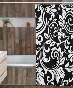 Black White Damask Shower Curtain, Vintage Style Shower Curtain, New Home Housewarming Gift, New Apartment Gift
