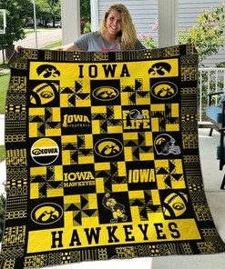 Black Yellow Pattern Ncaa Iowa Hawkeyes Great Quilt Blanket Bedding Set