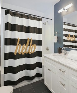 Black and Gold Striped Shower Curtain, Striped Shower Curtain, White Shower Curtain, Gold Bathroom Decor, Gold Shower Curtain