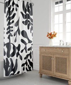 Black and White Mid-Century Modern Shower Curtain, Boho Bath Curtain, Minimalist, Abstract, Leaf Contemporay, Plants, Foliage, Bath Decor