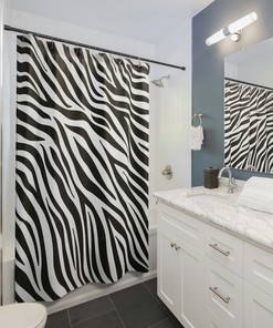 Black and White Zebra Print Shower Curtain, Animal Print Bath Curtain, Modern Bathroom Zebra Skin Pattern Curtain