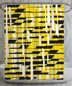 Black and Yellow Shower Curtains, Abstract Stripes Shower Curtain, 90s Style Stripe Print Decor, Bold Bathroom, Modern Bath Decor