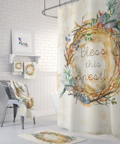 Bless This Nest Farmhouse Shower Curtain And Bath Towel Options Bird Bathroom Decor