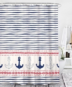 Blue Anchor Shower Curtain, Boat Ocean Beach Marine Nautical Themed Curtain, Bath Tub Curtain Accessories