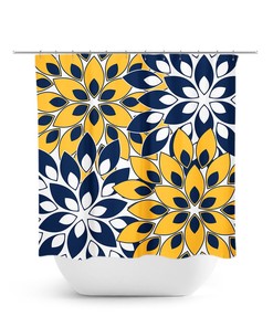 Blue And Gold Flower Burst Shower Curtain, Blue Bathroom Decor, Navy Blue Shower Curtain, Blue Yellow Bathroom, Floral Bathroom