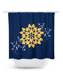 Blue And Gold Flower Shower Curtain, Blue Bathroom Decor, Navy Blue Shower Curtain, Blue Yellow Bathroom, Floral Bathroom